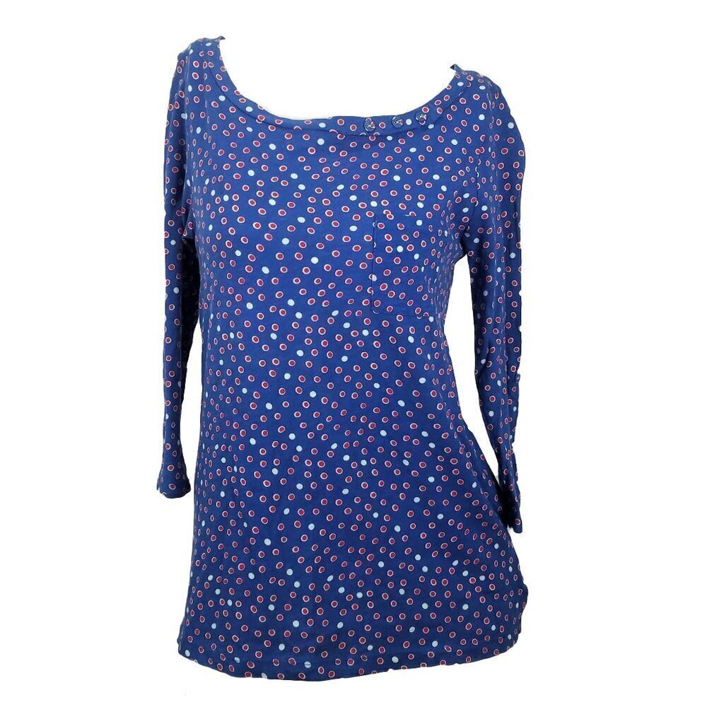 Postmark Anthropologie Small Blue Polka Dot Banter 3/4 Sleeve Tee Top